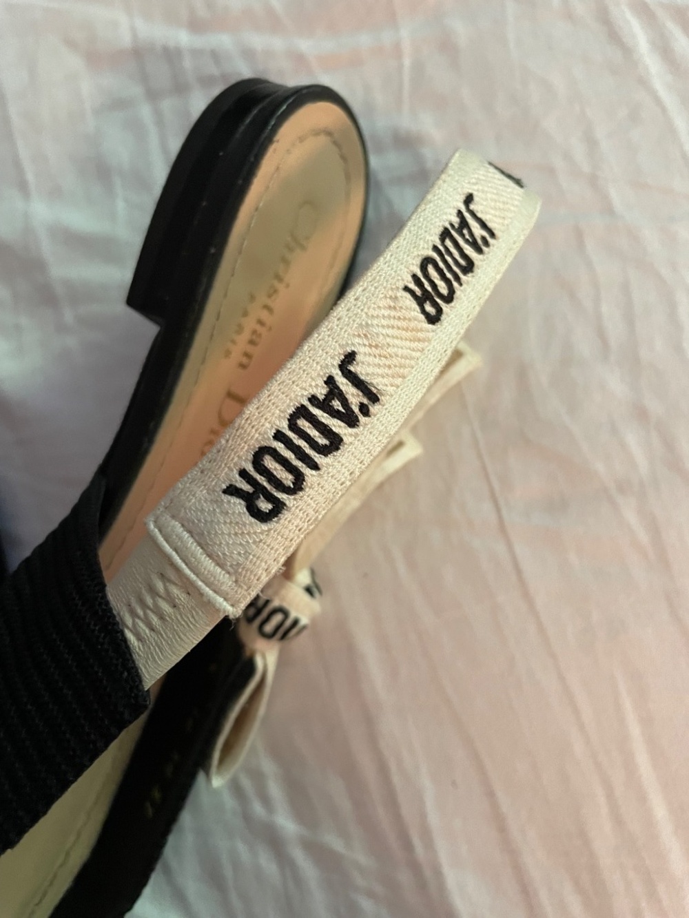 $990 Christian Dior Black Technical Canvas Ribbon J Adior Slingback Flats Sz 37 - Picture 9 of 16